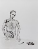 Piękny mężczyzna, rysunek pędzlem, tusz na papierze, 67 x 52 cm, 2012