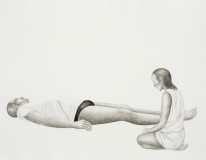 Matka i syn, rysunek pędzlem, tusz na papierze, 52 x 67 cm, 2016